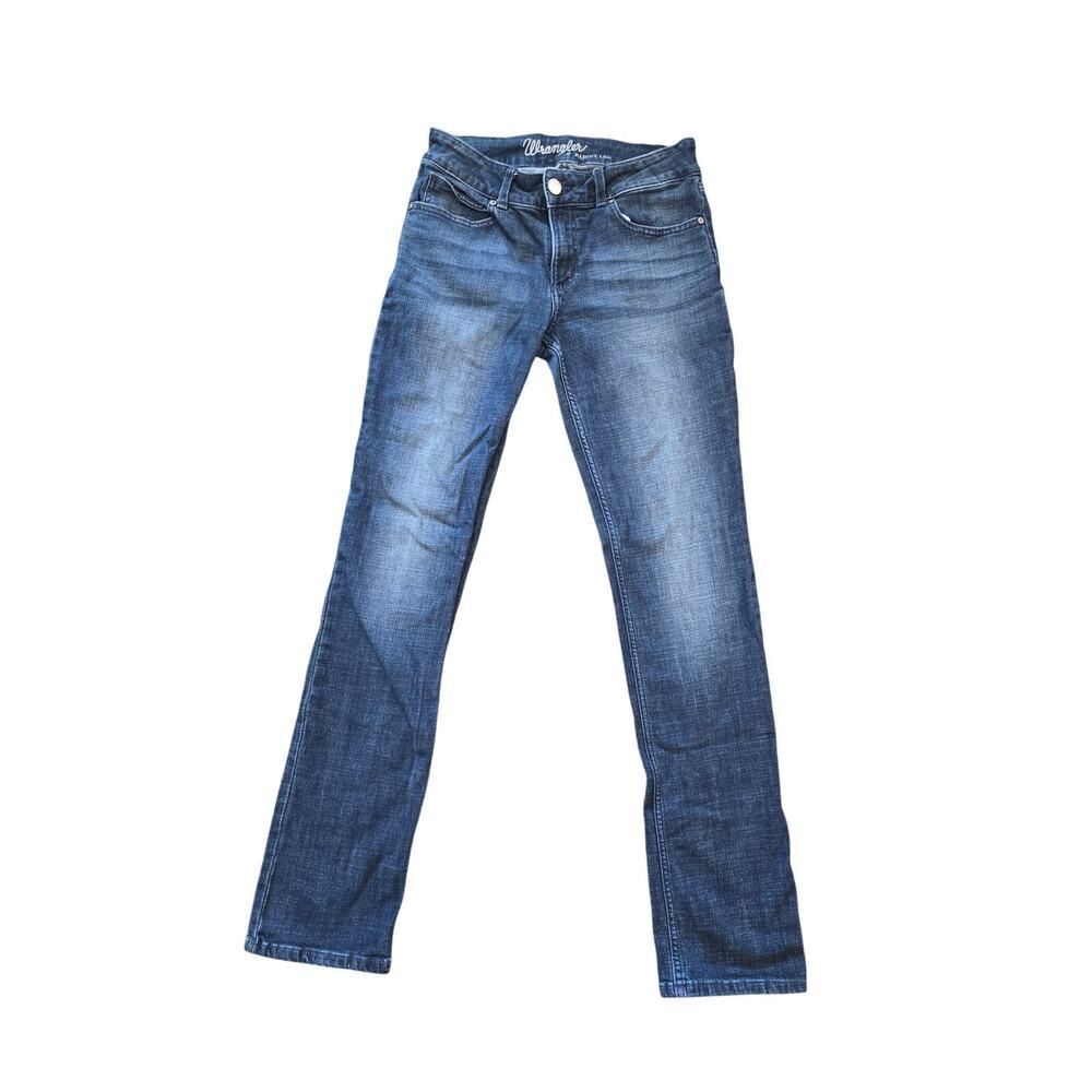 Wrangler Straight Leg Jeans Women’s 7/34 Long Size Classic Mid Rise Blue Denim